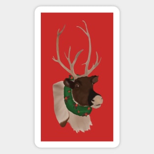 Festive Christmas Reindeer with Wreath and Pine Cones and Holly Berries Magnet